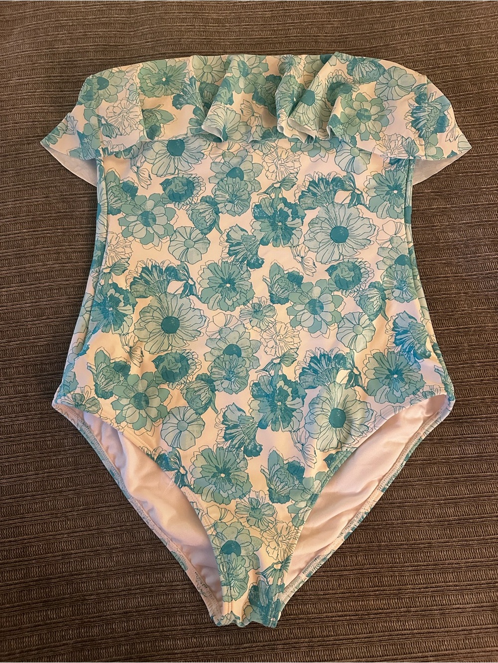 Women’s Aqua Floral One-Piece Swimsuit with Ruffle